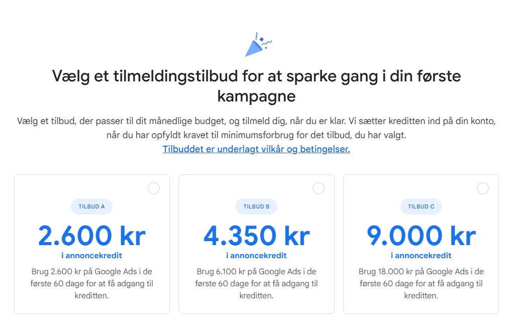 google ads tilmeldingstilbud